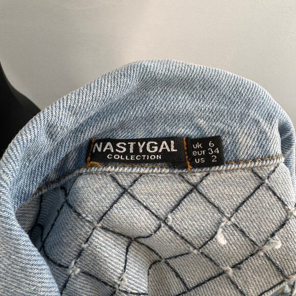 Nasty Gal Lt Blue Oversized Jacket Denim Quilted Collared Front-Button Sz 2 - Picture 6 of 6